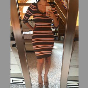 Grey and Pink Striped Bodycon Sweater Dress